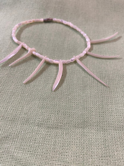 Vintage Light Pink Carved Shell Bracelet - Handmade Coastal Jewelry