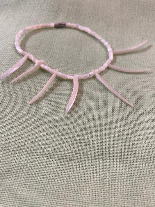 Vintage Light Pink Carved Shell Bracelet - Handmade Coastal Jewelry