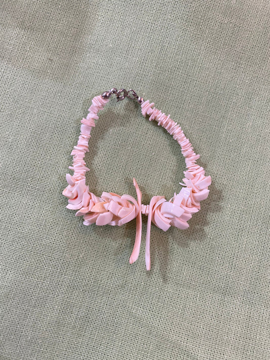 Vintage Pink Carved Shell Bracelet - Handmade Coastal Jewelry