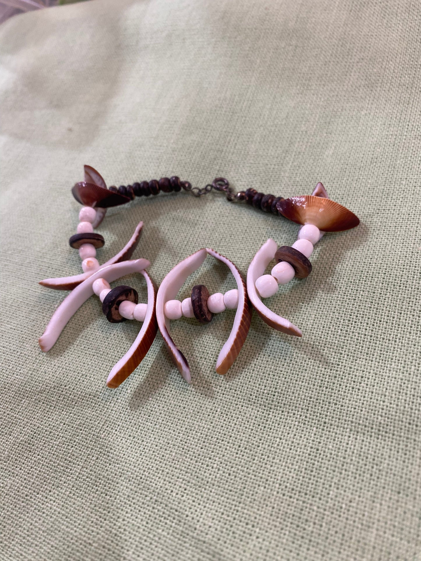 Vintage Pink and Brown Carved Shell Bracelet - Handmade Coastal Jewelry