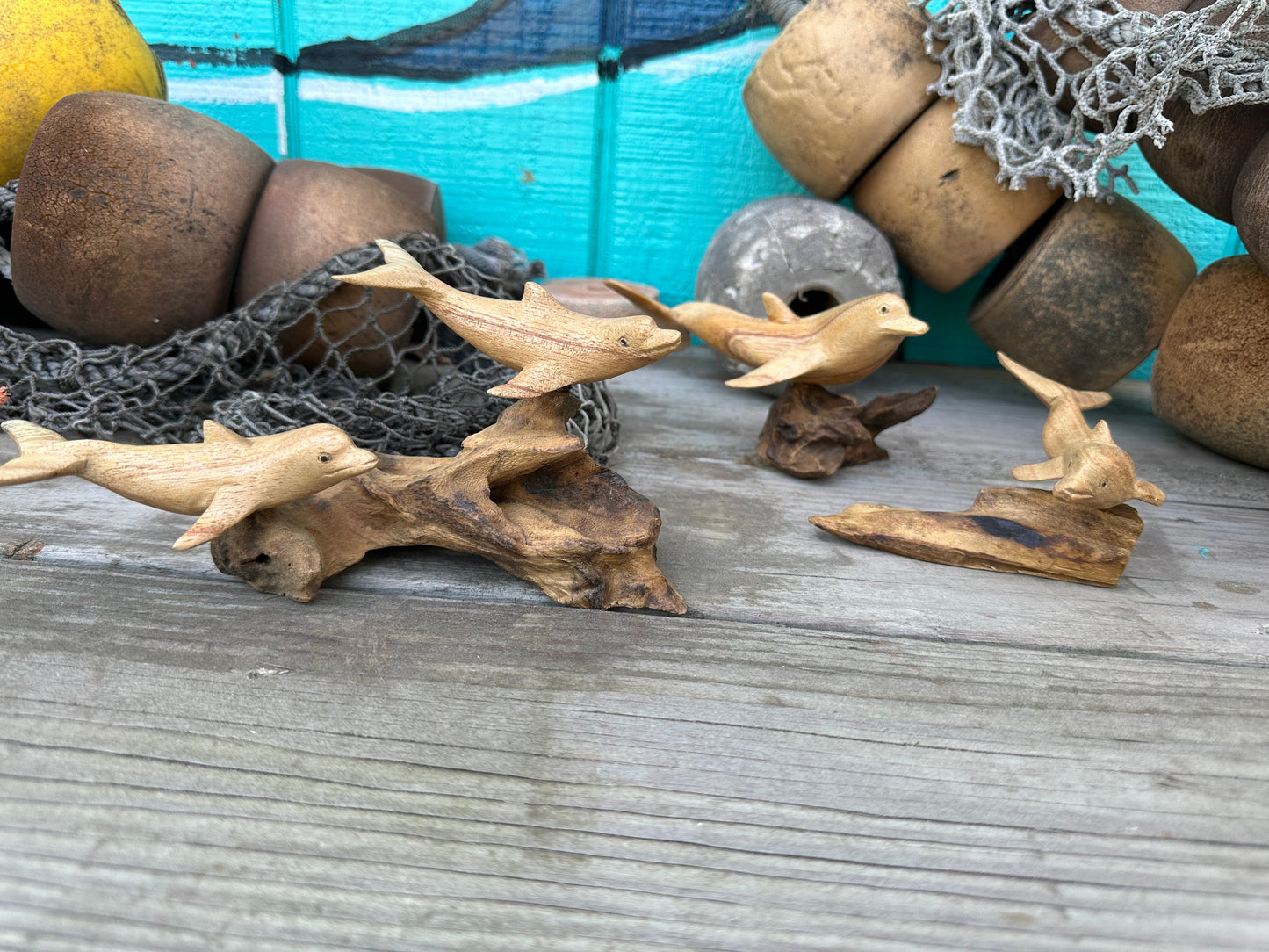 Wooden Dolphin On Driftwood - Multiple Sizes