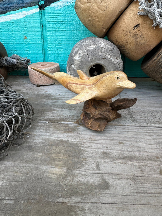 Wooden Dolphin On Driftwood - Multiple Sizes