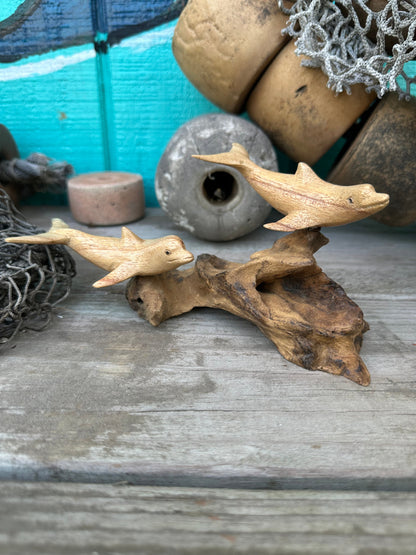 Wooden Dolphin On Driftwood - Multiple Sizes