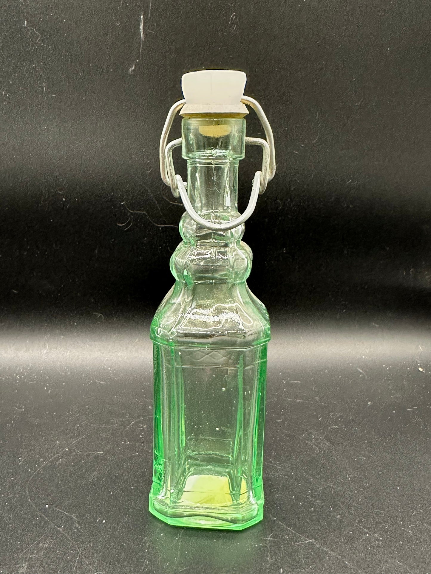 Vintage Green Glass Bottle with Swing Top Stopper 5x1.5"