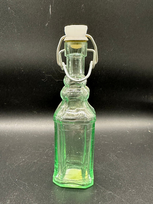 Vintage Green Glass Bottle with Swing Top Stopper 5x1.5"