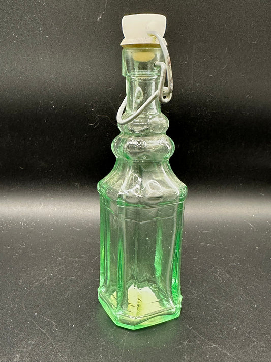 Vintage Green Glass Bottle with Swing Top Stopper 5x1.5"