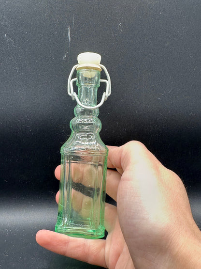 Vintage Green Glass Bottle with Swing Top Stopper 5x1.5"