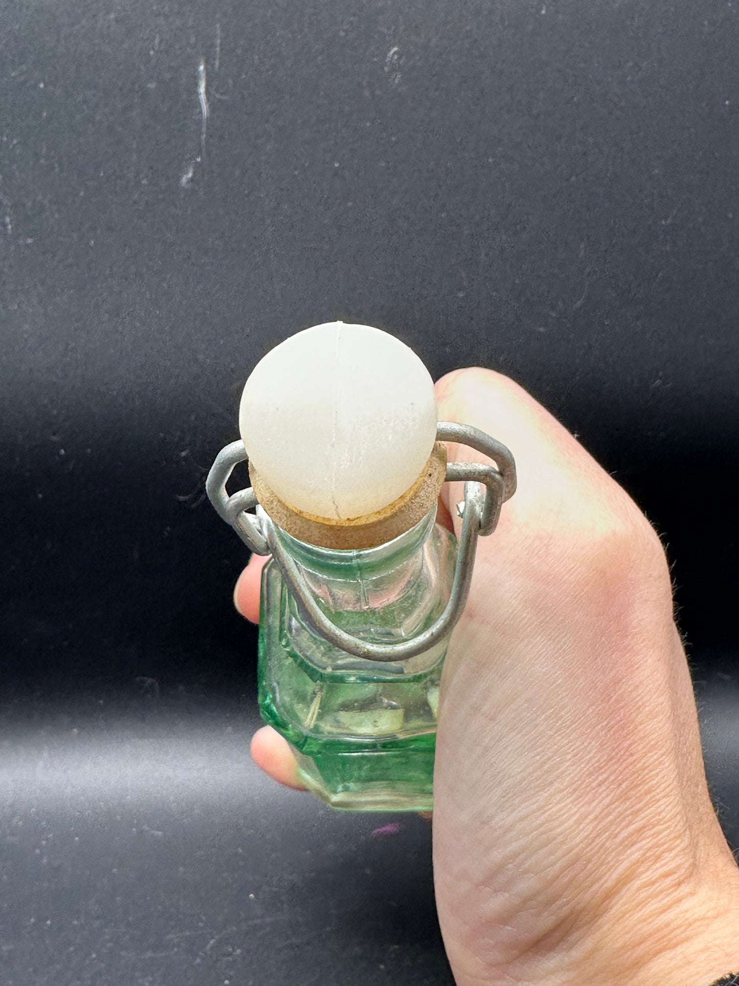 Vintage Green Glass Bottle with Swing Top Stopper 5x1.5"
