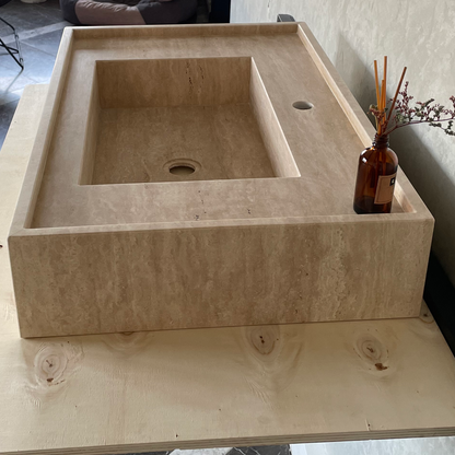 HANDCRAFTED CUSTOM TRAVERTINE SINK (TR-048)