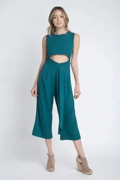 Women's Sleeveless Tie Jumpsuit with Slit