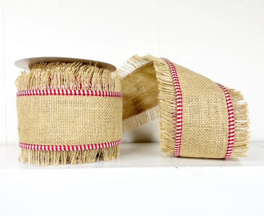 2.5" x 5YD Red and White Mini Check Trim Burlap Fringe