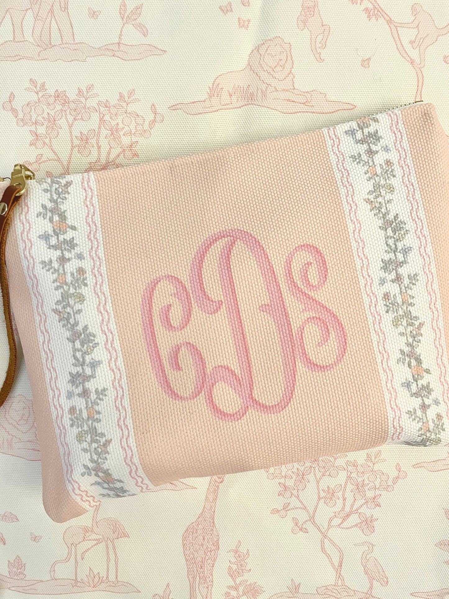 Chinoiserie Stripes Monogram Zipper Pouch