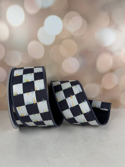 2.5"X10YD BOLD ANTIQUE CHECK/FUSED WHITE/BLACK/MULTI