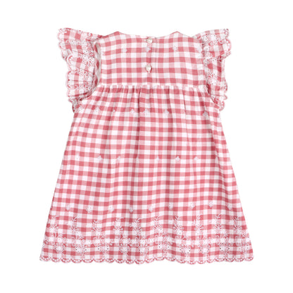Pink Gingham Schiffli Embroidery Mia Dress
