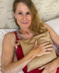 Square Cherry Stone Pillow in Tan Ultra-Suede