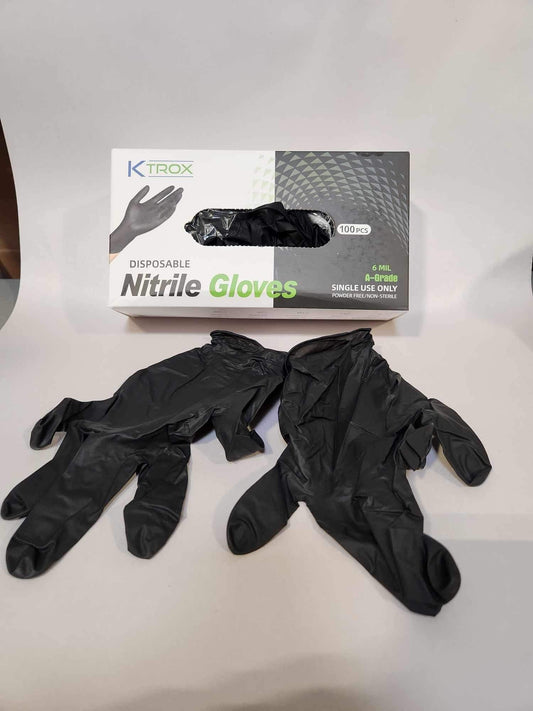 K-Trox Disposable Nitrile Gloves, 6 Mil Black Powder Free