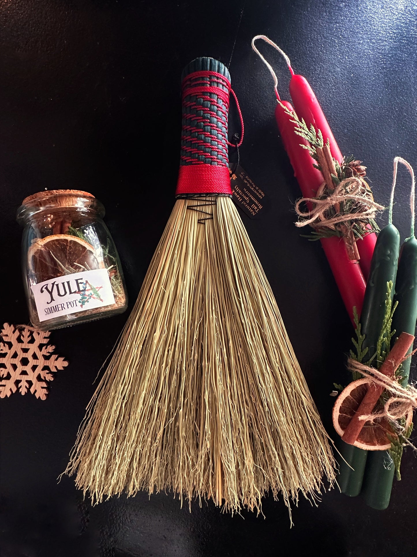 Hand Dyed, Woven Handle Hawk Tail Brooms
