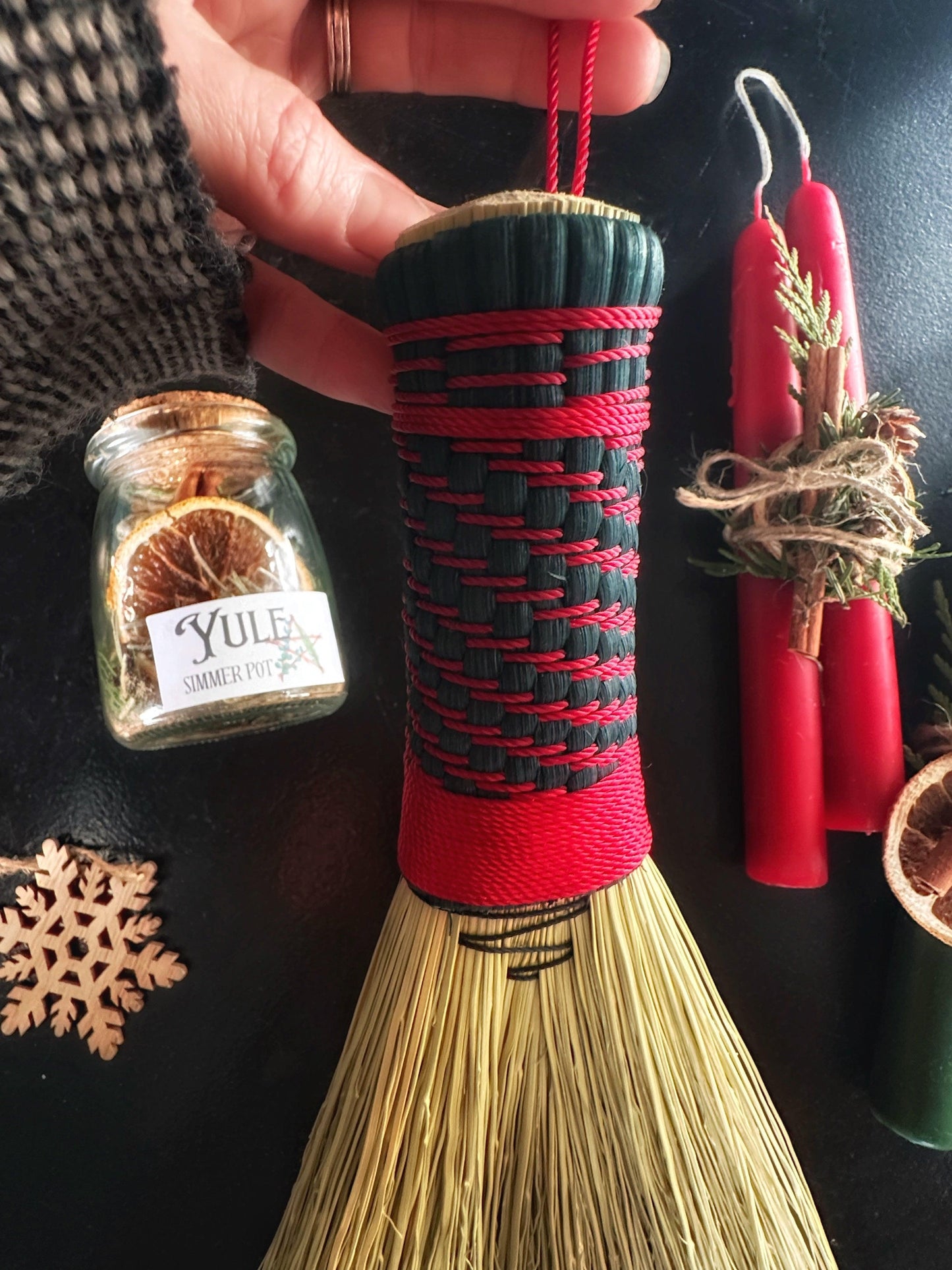 Hand Dyed, Woven Handle Hawk Tail Brooms