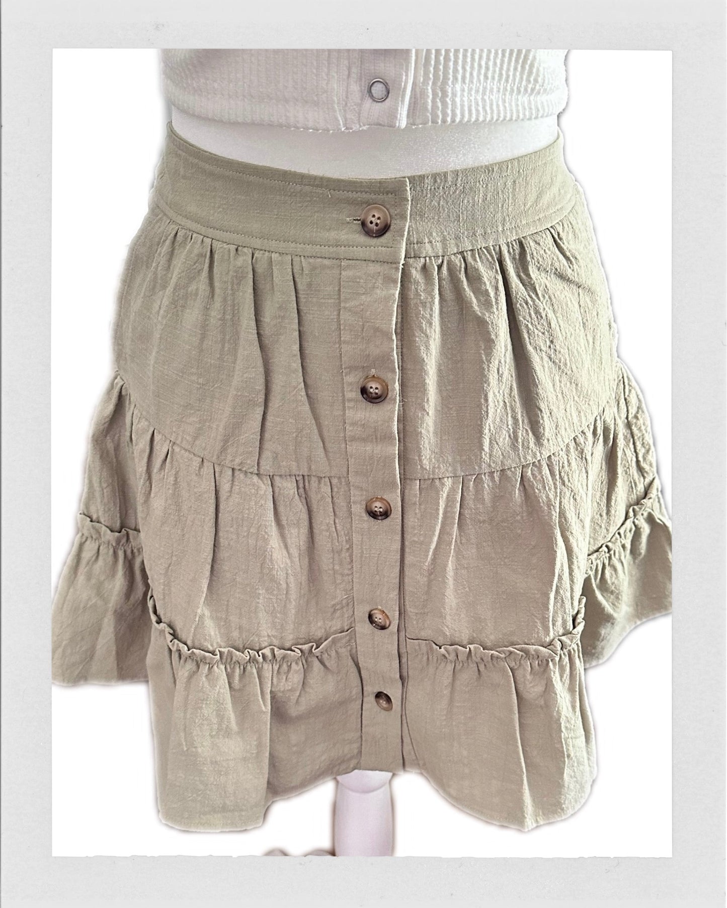 Sage Button Mini Skirt