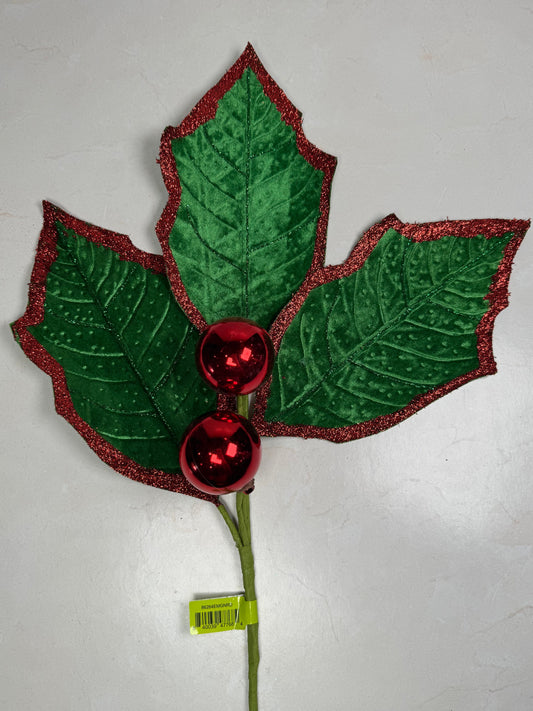 Holly Leaves Spray Emerald/Red