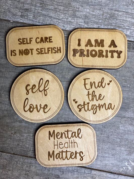 Wooden Magnet Set, Mental Health Magnets, Stocking Stuffers