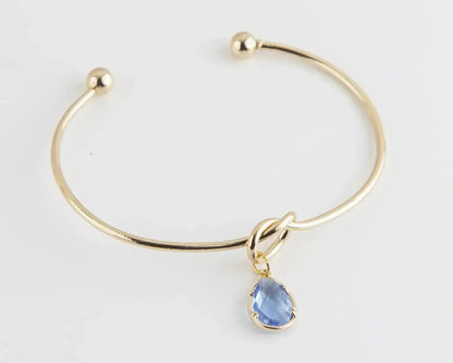Dainty Knot Bracelet, Gold Plated Wire Knot Bangle with Birthstone