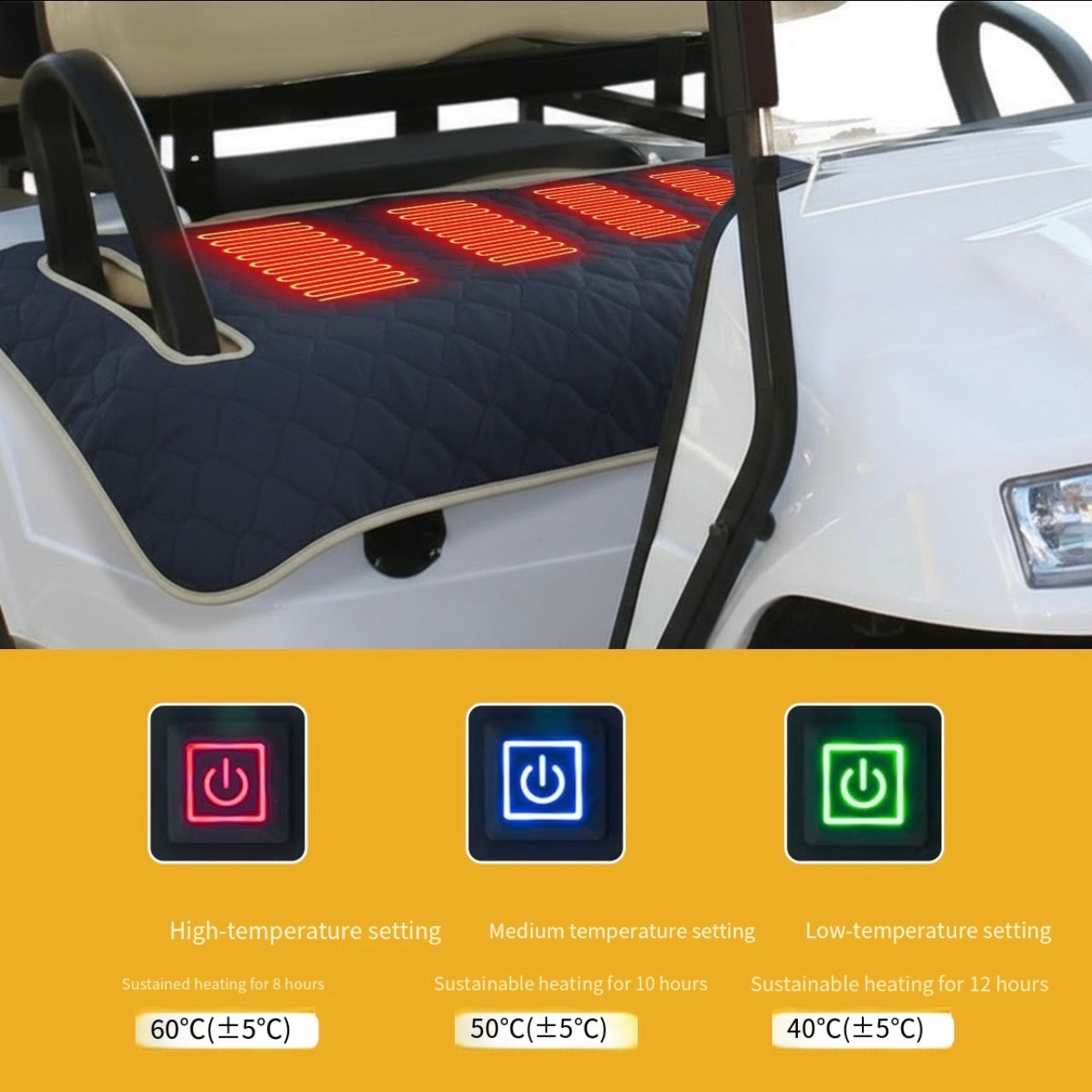 LITEGUEST USB Heated Golf Cart Seat Cushion Winter Warmth Essential