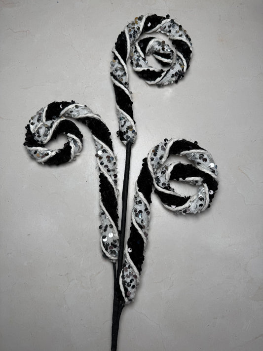 Sequin Stripe Spiral Curly Spray Black/Silver/White