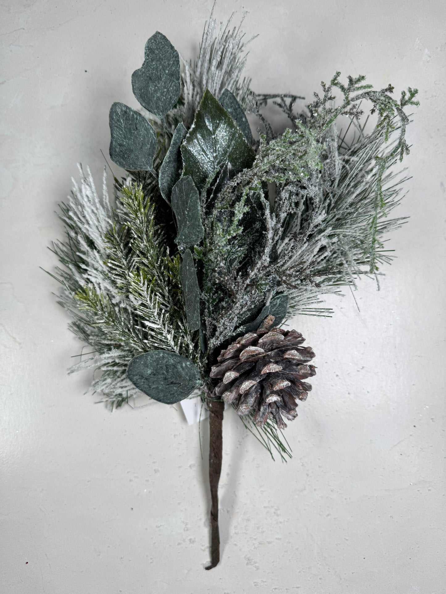 Flocked Longneedle Pine Spray x3, 14" Green/ White