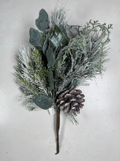 Flocked Longneedle Pine Spray x3, 14" Green/ White