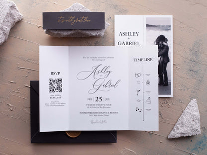 Folded Wedding Invitations with Couple Photo and Rsvp