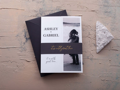 Folded Wedding Invitations with Couple Photo and Rsvp