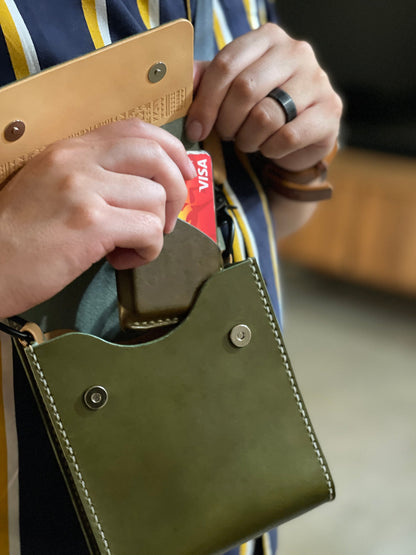 Giramondo Leather Crossbody Bag - Olive / Natural | Purses, Totes, & Wallets | Kitchen + Metal