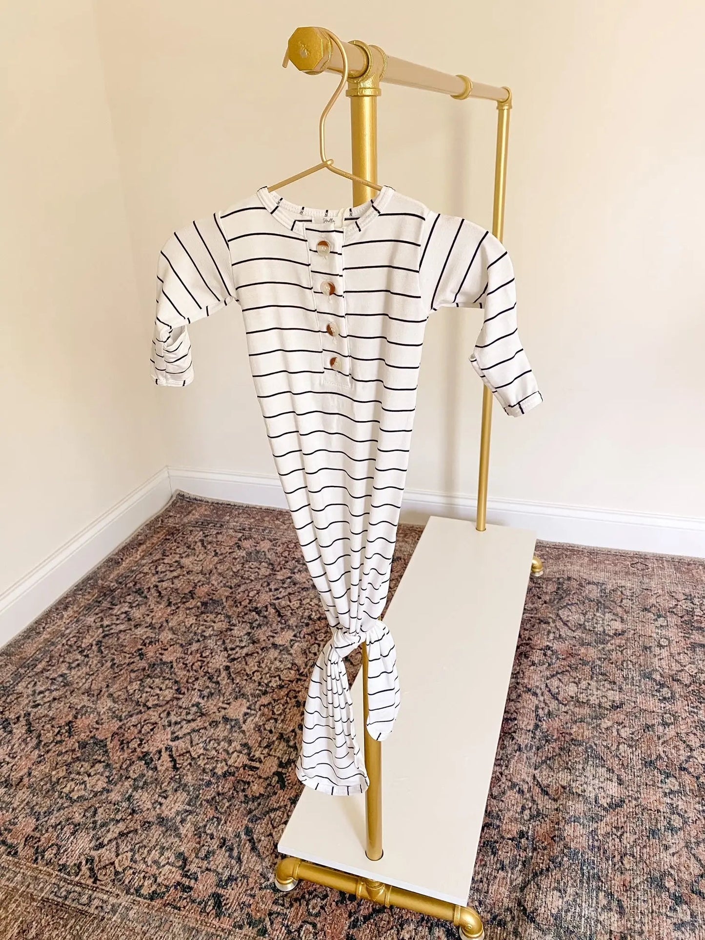 Knotted Baby Gown Set - Black Stripes (Newborn-3 months)