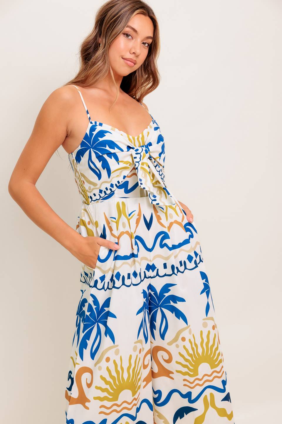 VACAY GLOW IVORY BLUE WOVEN JUMPSUIT