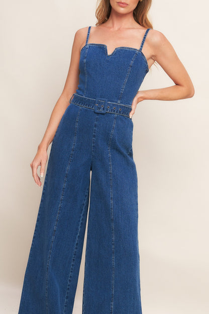 EXPERT SWEETNESS MEDIUM INDIGO DENIM JUMPSUIT