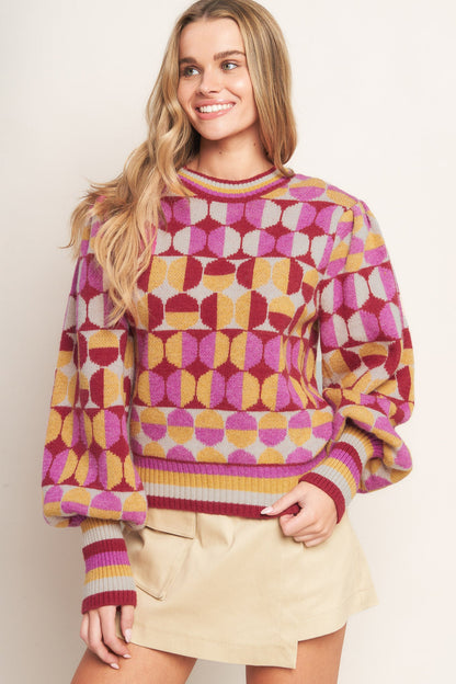 CHEER YOU ON JACQUARD SWEATER TOP