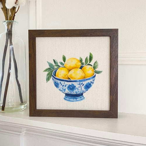 Blue Bowl of Lemons - Summer Framed Sign | Home Decor | Kitchen + Metal