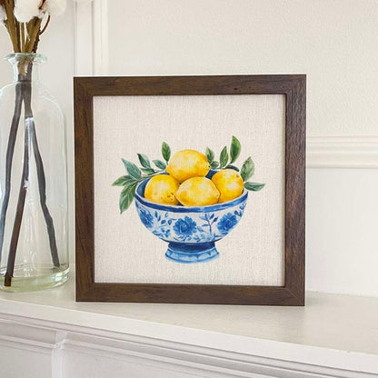 Blue Bowl of Lemons - Summer Framed Sign | Home Decor | Kitchen + Metal