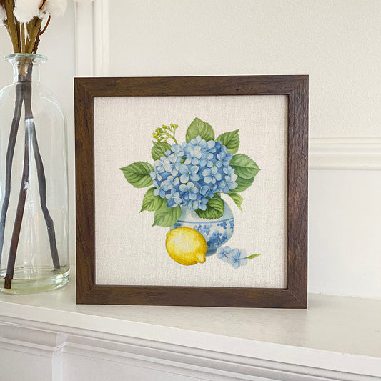 Hydrangea and Lemon Vase - Framed Sign | Home Decor | Kitchen + Metal