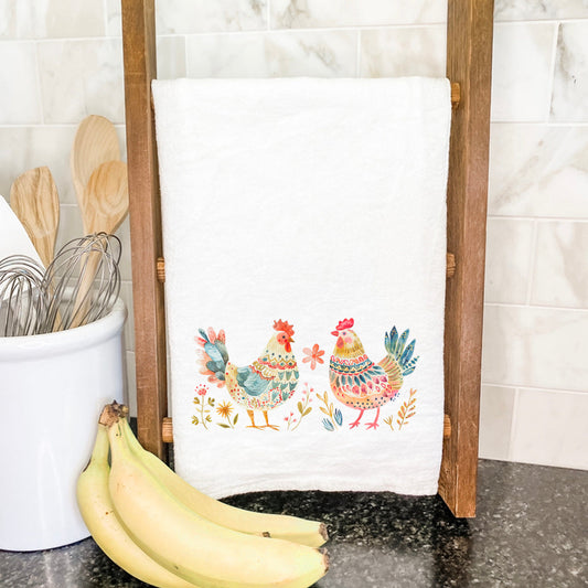 Folk-art Chickens - Cotton Tea Towel