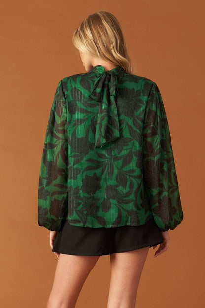 NOIR LEAF GREEN WOVEN TOP