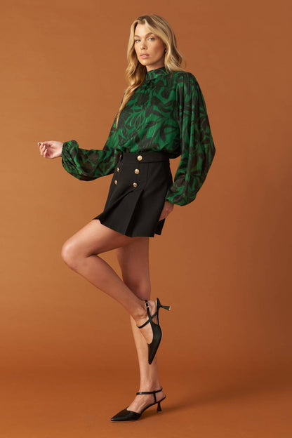 NOIR LEAF GREEN WOVEN TOP