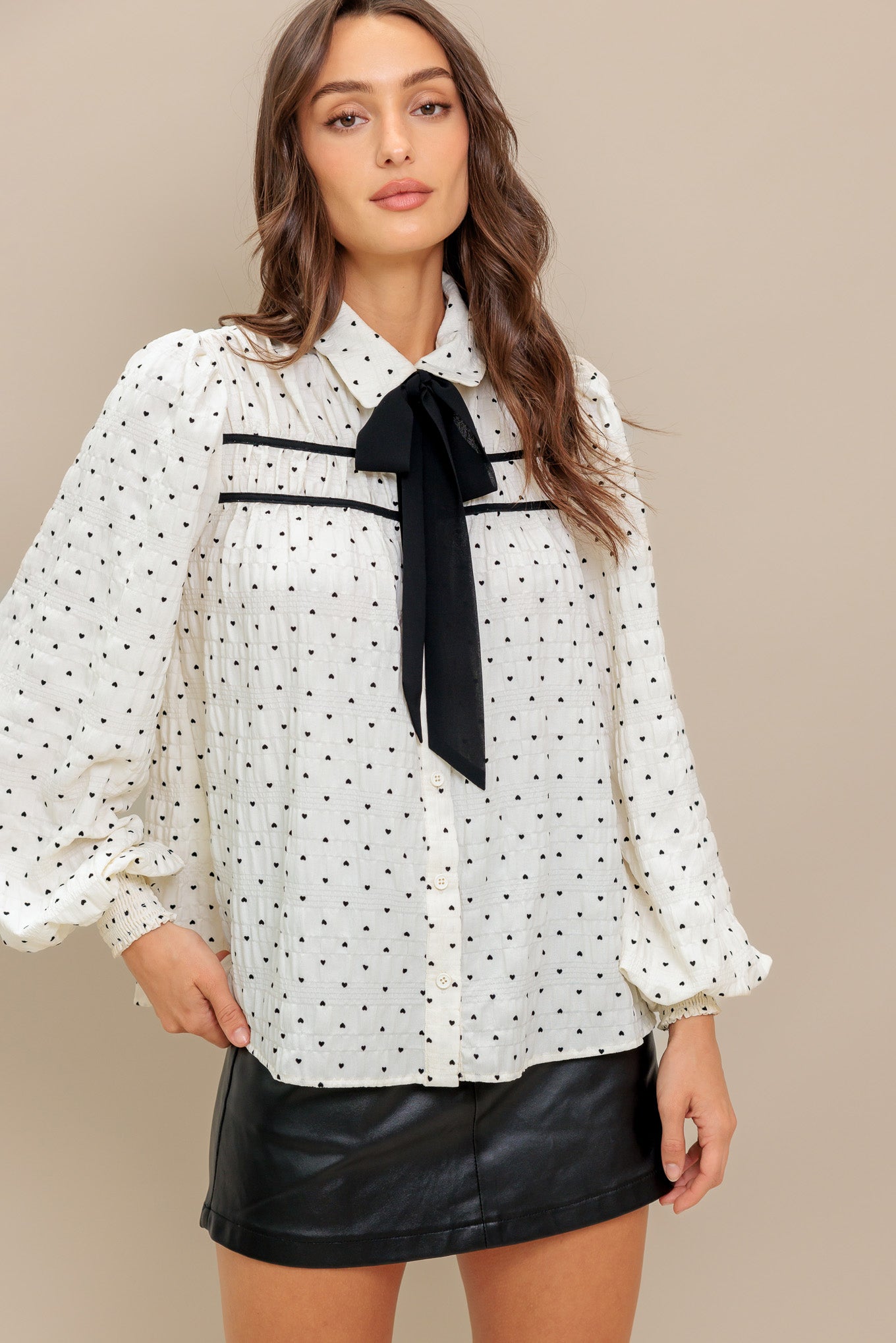 ROMANCE STITCH IVORY WOVEN TOP