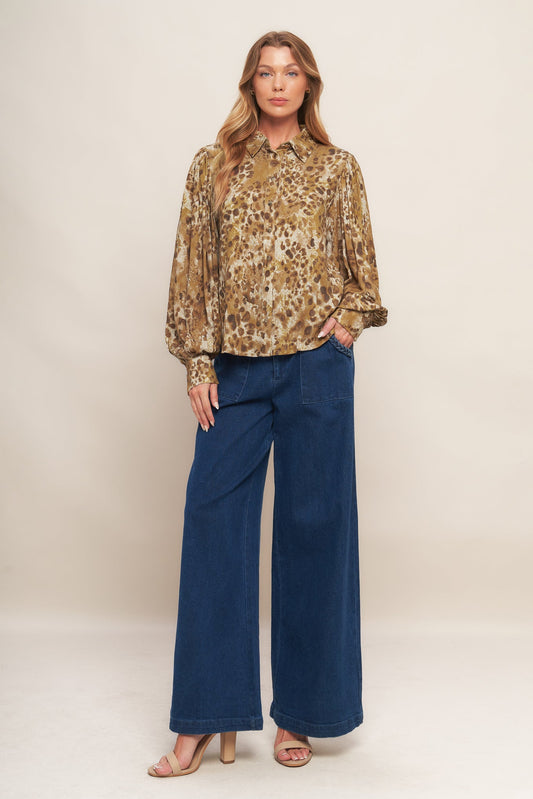 WILD LUXE TAUPE WOVEN TOP