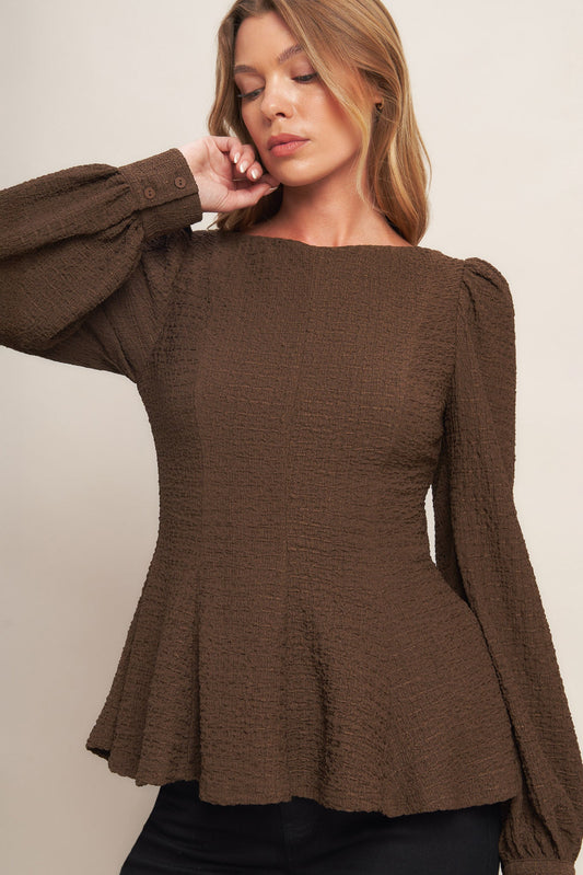 COFFEE DATE BROWN WOVEN TOP