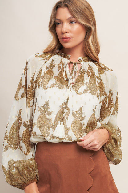 MOROCCAN SPICE IVORY WOVEN TOP