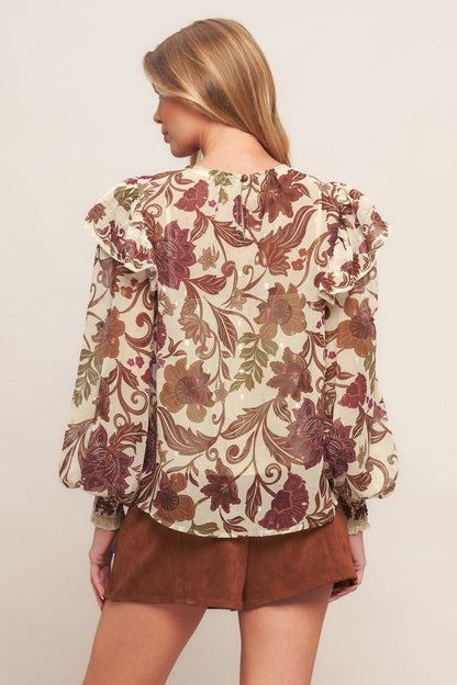 WILD BOTANICA IVORY WOVEN TOP