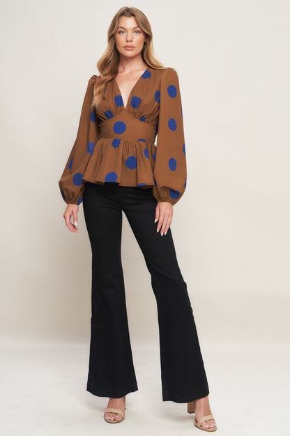 BLUE MOON DOTS WOVEN TOP