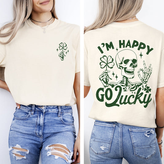 I'm Happy Go Lucky, Skeleton, St Patrick's Day, Shamrock, Clover, Lucky, Leprechaun Tshirt Comfort Colors T-Shirt